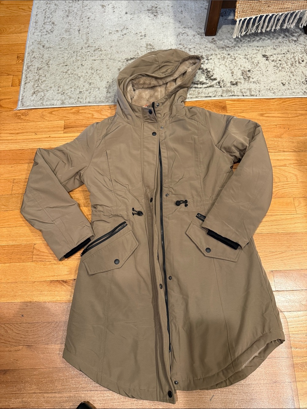 Women’s Hooded Long Trench Coat in Taupe